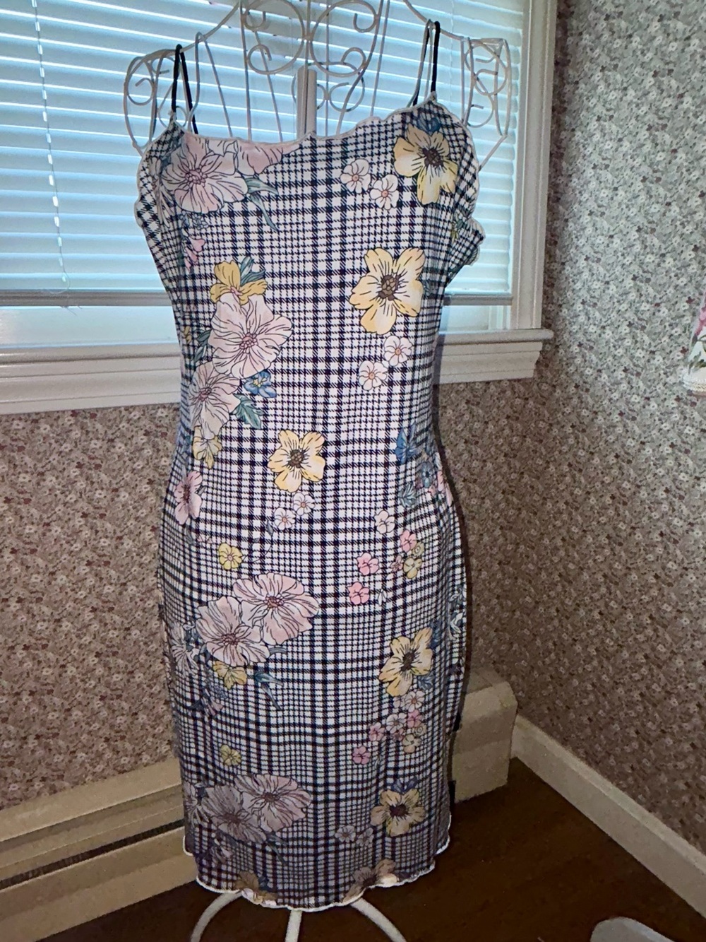 Plaid Floral Body-con Dress